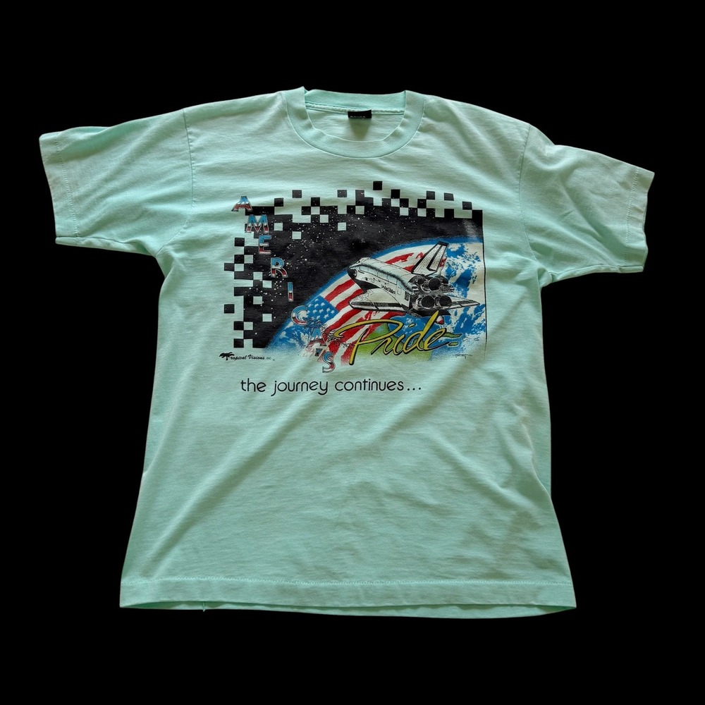 80's Screen Stars Best Space Shuttle T Shirt American Pride Teal Large